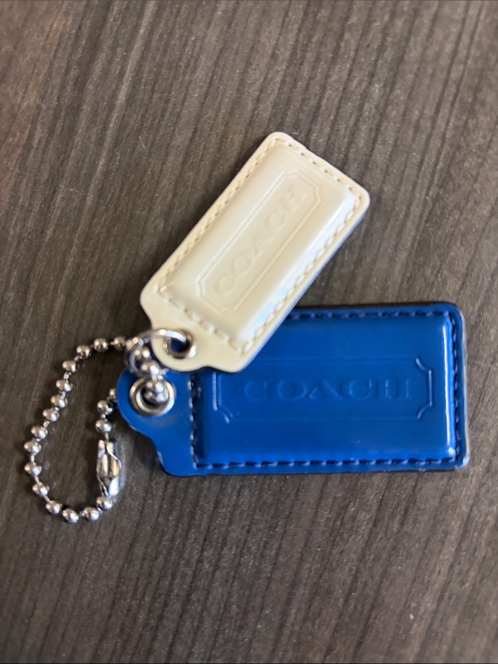 Coach Patent Leather Bag Charms in Blue and White